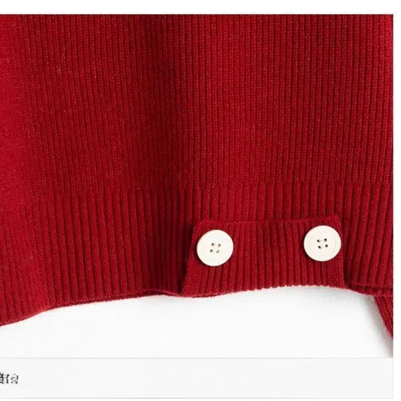 Autumn Winter Women\'s Solid Color V-Neck Pullover Button Long Sleeve Screw Thread Sweater Knitted Elegant Office Lady Tops