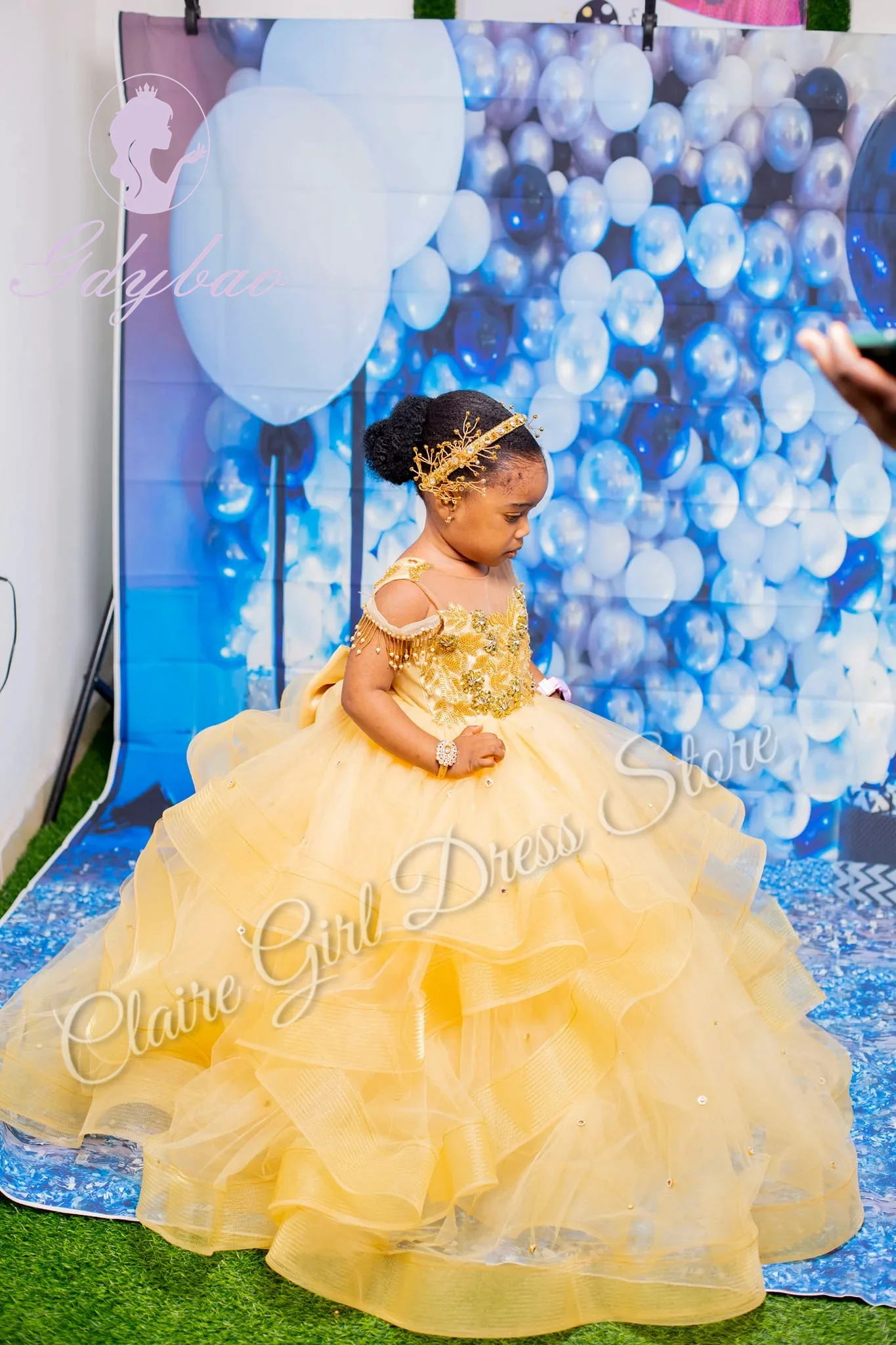 Robes de demoiselle d'honneur jaunes personnalisées pour mariage, dentelle, tulle, appliques, paillettes, princesse, fête d'anniversaire, première communion