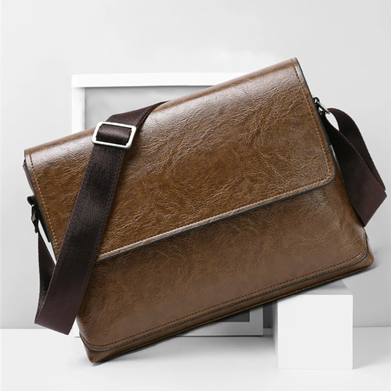 

Men's PU Shoulder Bag Casual Briefcase Men's Travel Diagonal Cross Bag Business Handbag Fashionable Boy Flap Messenger Wallet