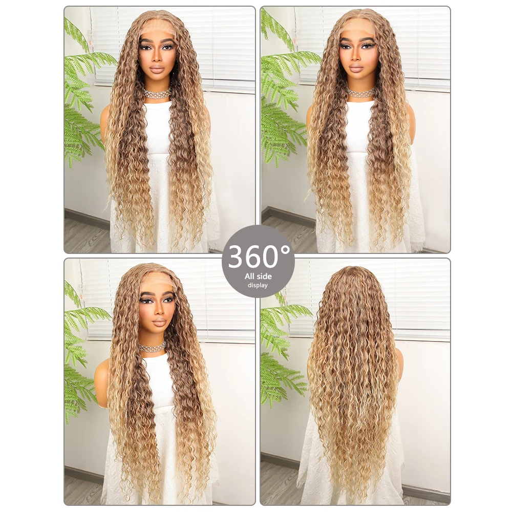 13*4.5 Lace Front Pruiken 180 Dichtheid Synthetische Pruik hittebestendige vezel 32 inch Lang Krullend Pruik Lichtbruin