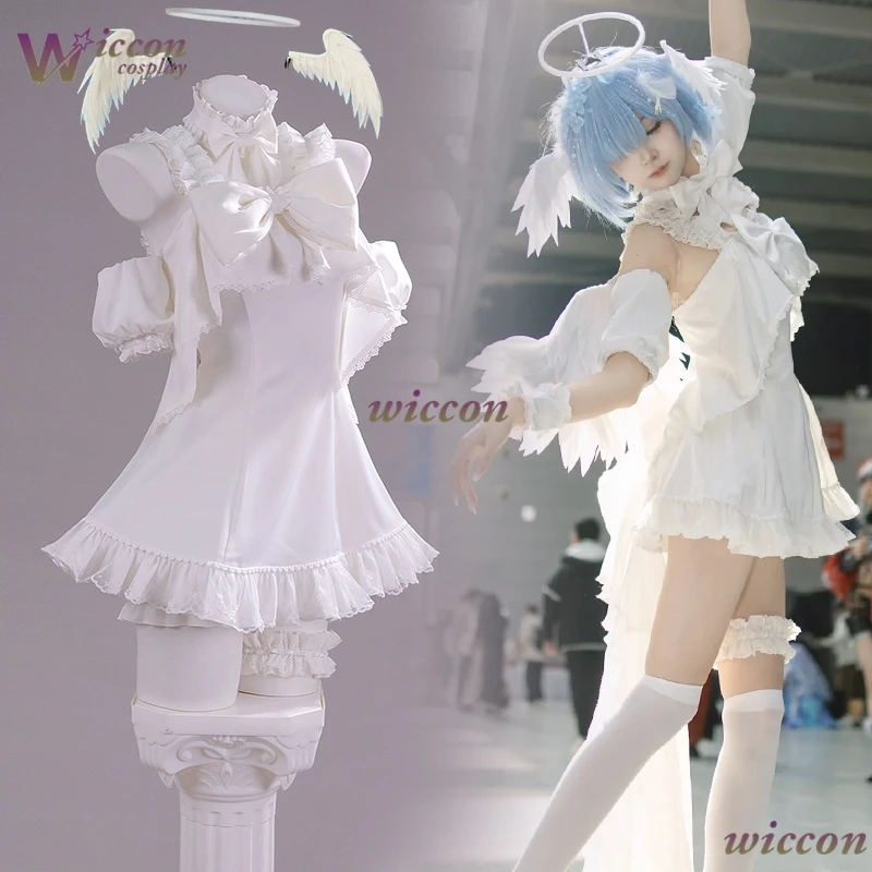 CosRoom Re:0 Ram Rem Relax Time Cosplay Costume Pj Sweet White Dress Props Hajimeru Isekai Angel Figure Style Clothes Halloween