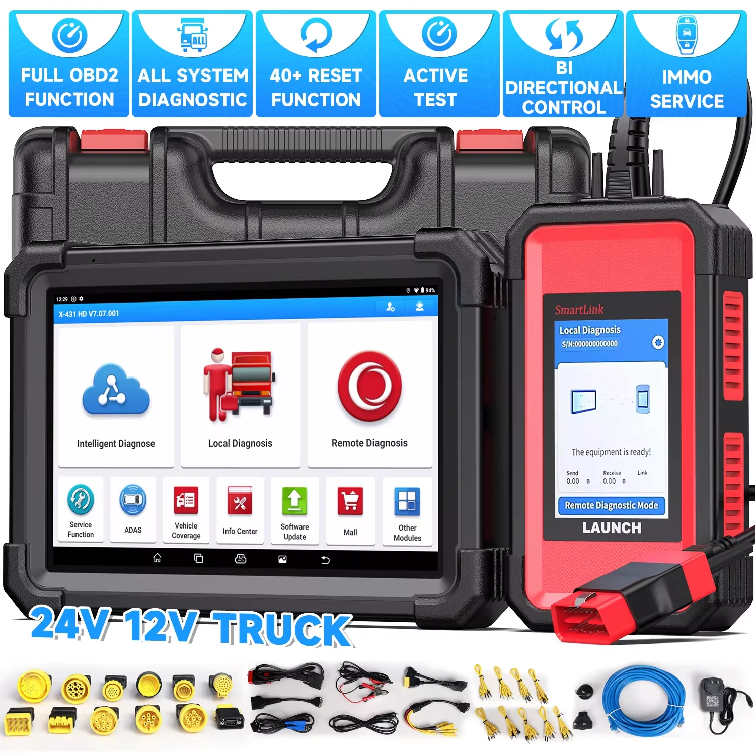 LAUNCH X431 V+ SmartLink HD Heavy Duty Truck Diagnostic Tool IMMO Bi-directional ECU Coding All System EOBD OBD2 Car Scanner