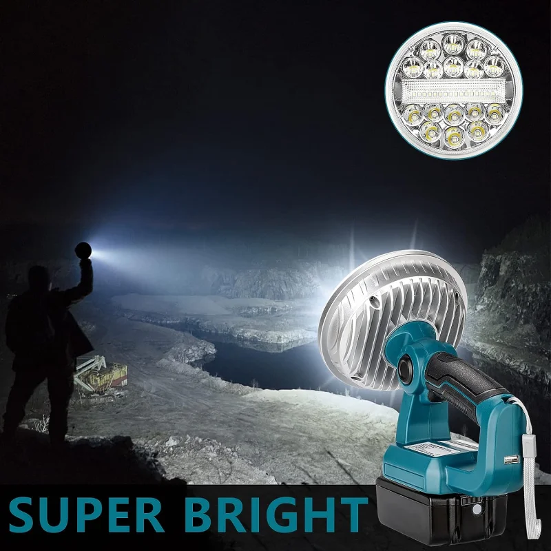 LED Flashlight Work Light for Makita BL1430 BL1830 Lithium Battery Outdoors Spotlight Emergency Lamp Camping Lighting with USB