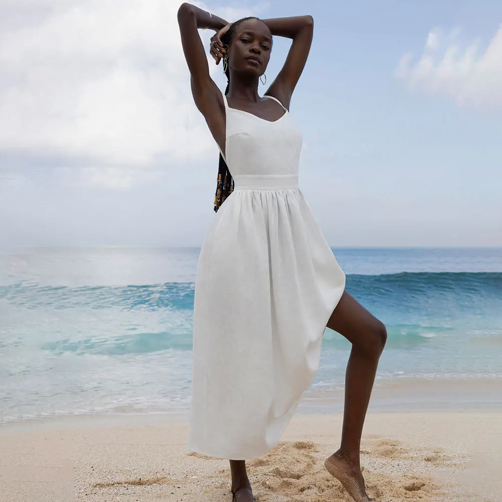 Long Dress V-neck Women 2025 Strap Backless Dress Sexy New Elegant Women Clothing Vintage Style