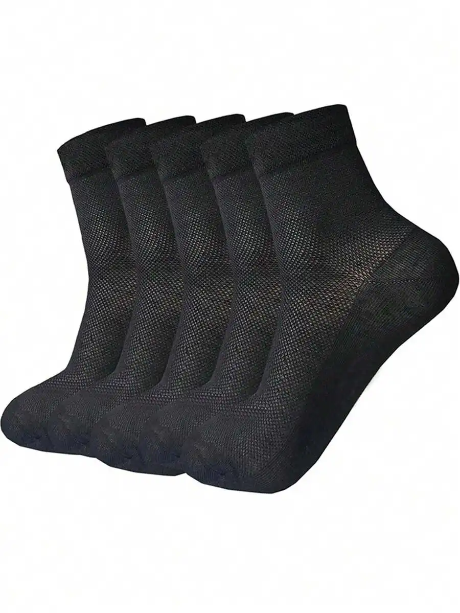 

5 Pairs Mens Plus Size Breathable Mesh Mid-Calf Socks For Daily Casual Business Use