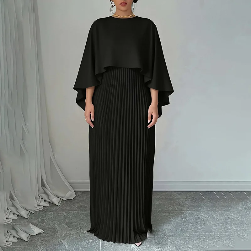 

Комплект из двух предметов: женское однотонное свободное платье с рукавами «летучая мышь», асимметричным подолом и элегантным силуэтом, модный комплект