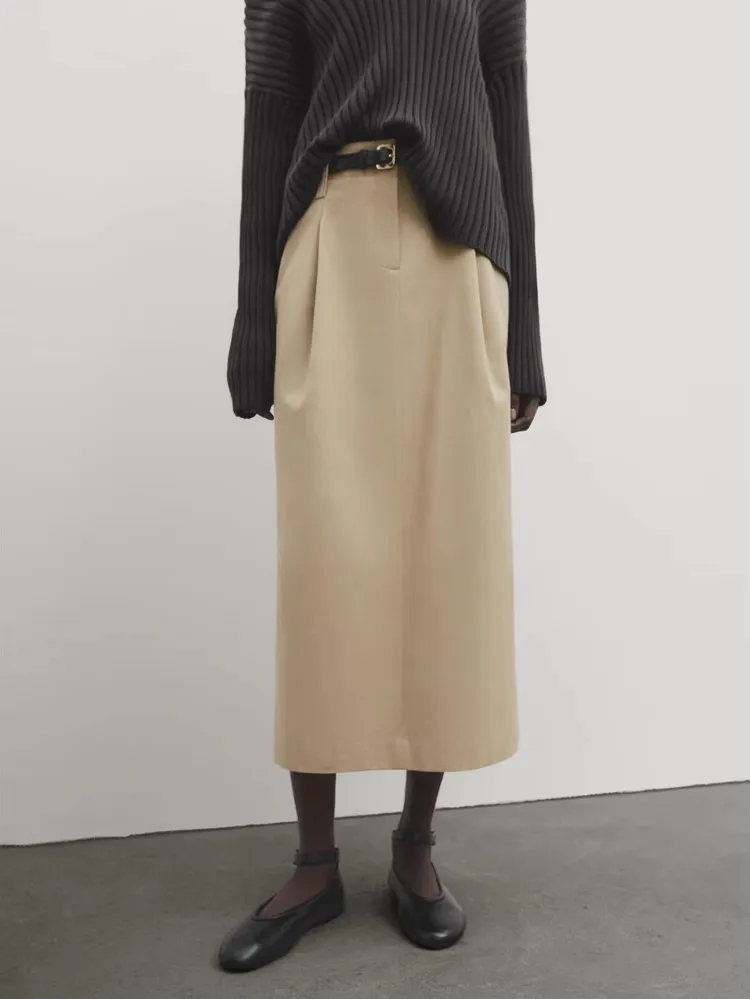 Nieuwe 2024 Vrouwen Halflange Rechte A-lijn Rok Commuter Sle Ba Slit Hoge Taille Polyester Vezel Ol Faion Rok