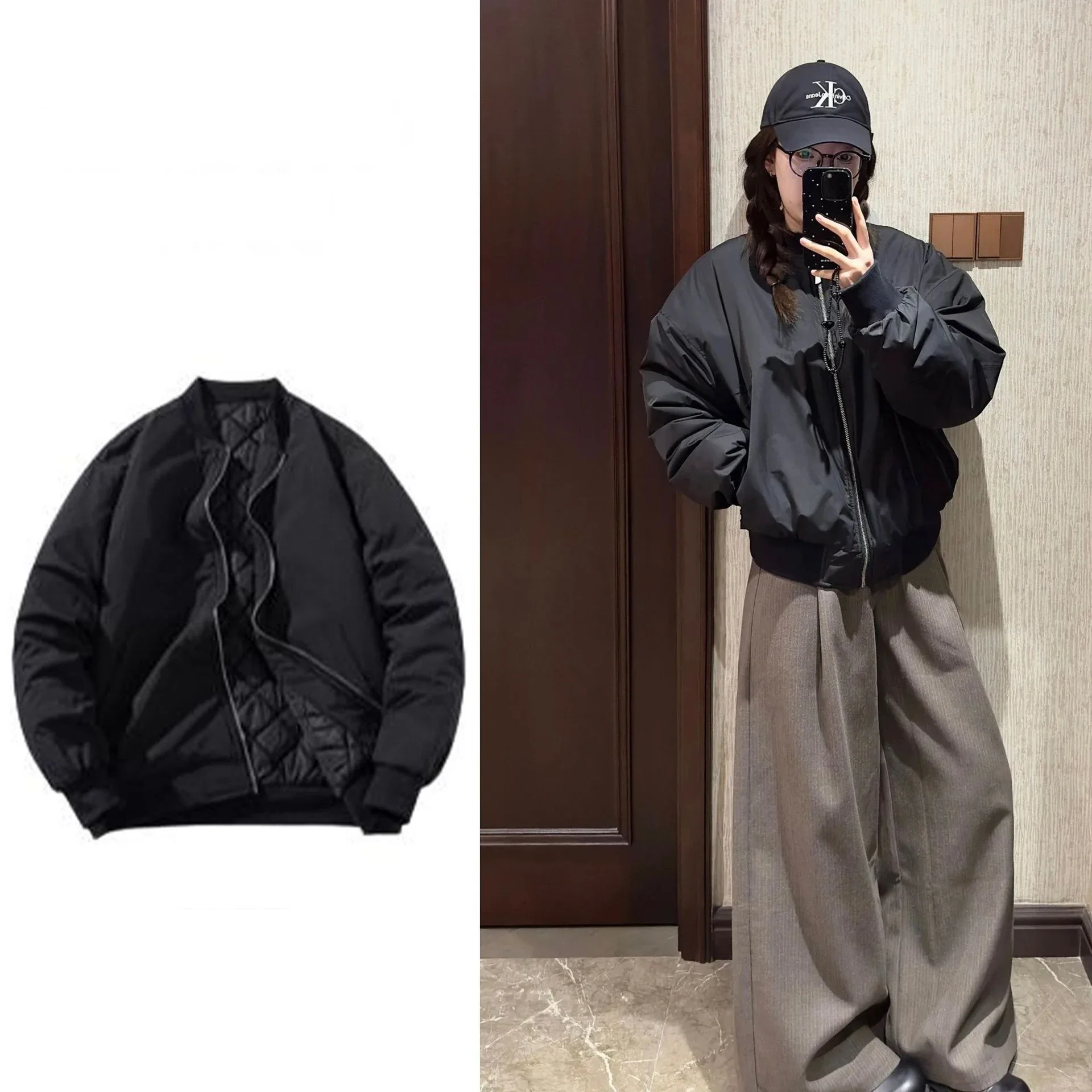 

New American Vintage Bomber Jacket Women Autumn Winter Warm Zipper Cotton-Padded Coat Pocket Baseball Quilted Jackets Female