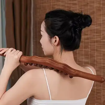 구아샤 마사지 스틱, 탄화 우드 등 바디 자오선 스크래핑 테라피 지팡이, 근육 이완 침술 마사지기, 1 개, 8 구슬