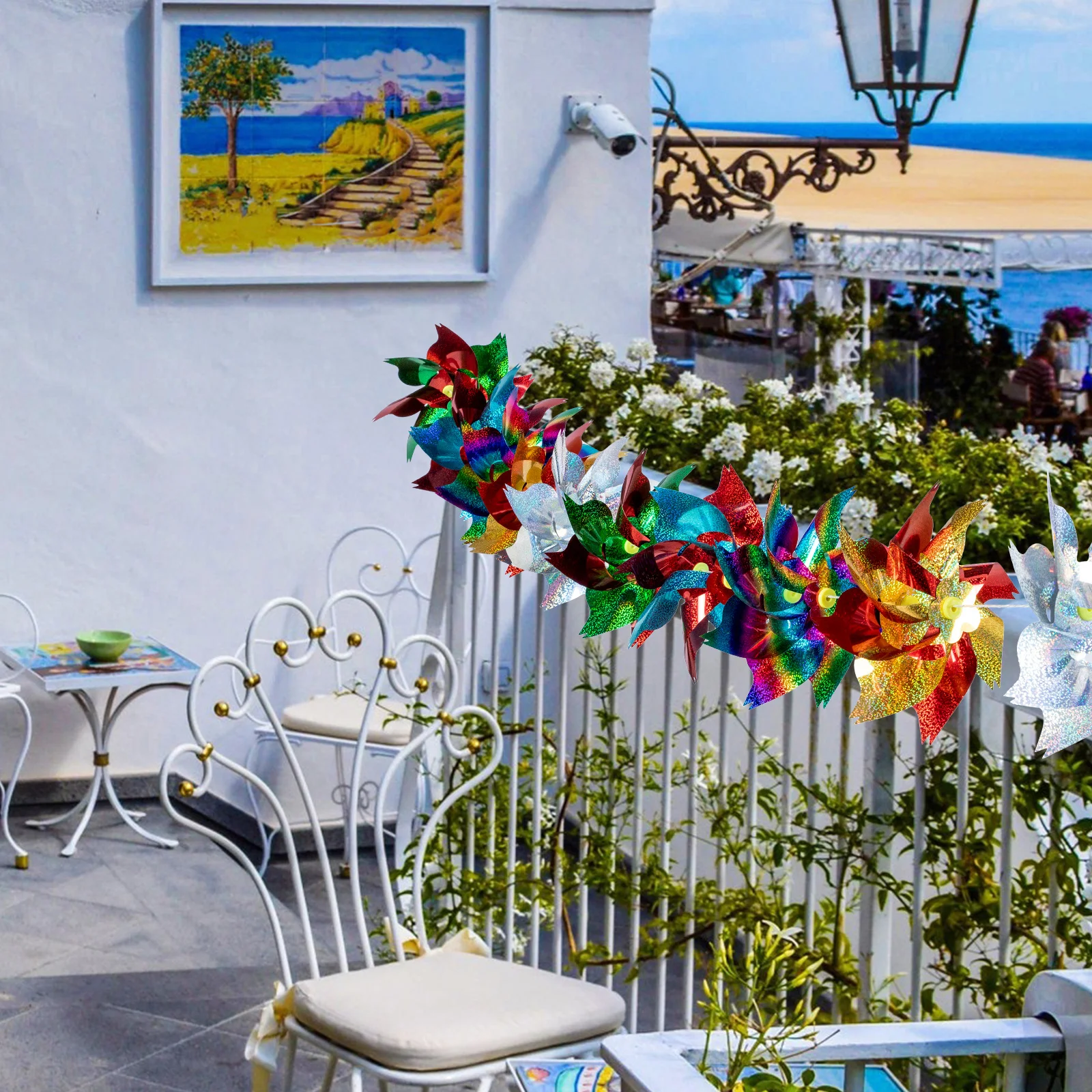 

10pcs Windmill Bird String Sparkly Holographic Pinwheel Reflective Deterrent Outdoor Garden Farm Fishpond Animal Banishment