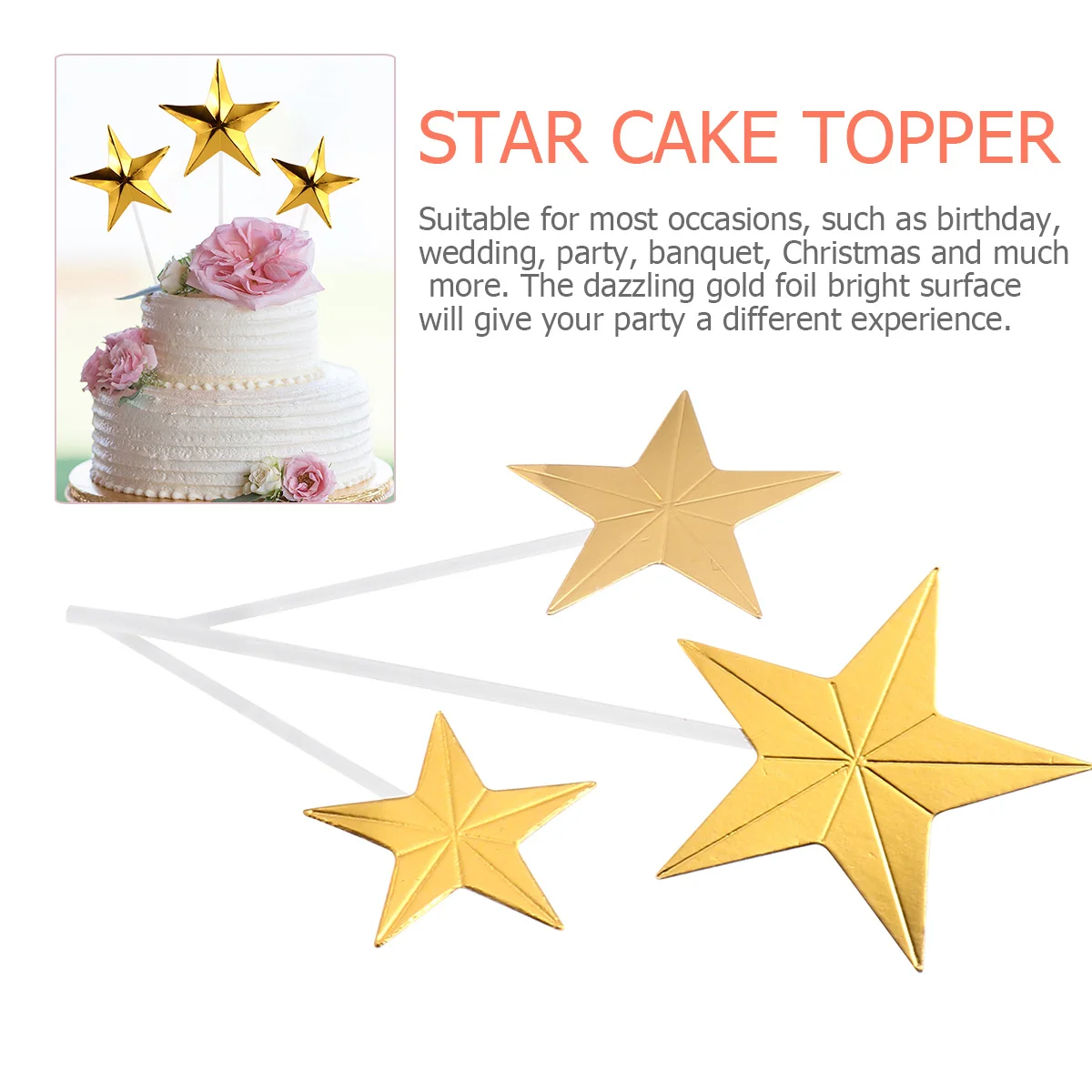 مجموعة واحدة من أغطية الكيك على شكل نجمة للطعام، متعددة المقاسات مناسبة لجميع المناسبات، أعواد تزيين الكيك، أعواد الفاكهة