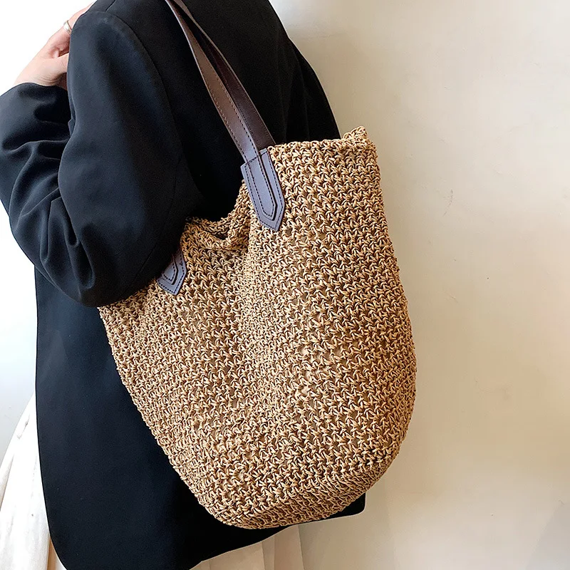 Sommer Strand Taschen Für Frauen Handgemachte Rattan Gewebt Schulter Taschen Große Kapazität Stroh Tasche Böhmischen Casual Reise Handtasche Totes – Detail 12