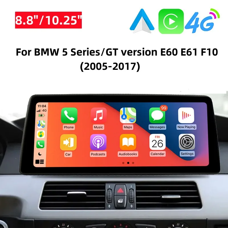 

10.25"/8.8"Wireless Carplay Multimedia Player For BMW 5 Series/GT version E60 E61 F10 Android Auto 2Din Headunit GPS 4G Wifi