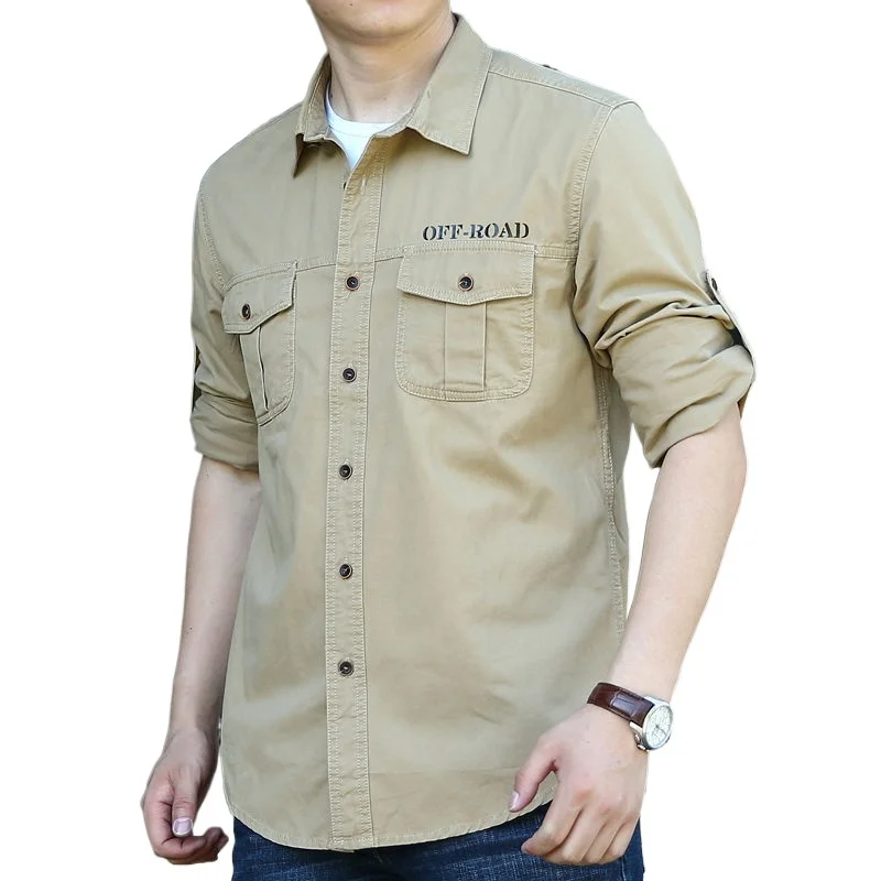 

spring Long-sleeved and autumn casual cotton large size loose men's field shirt thin section