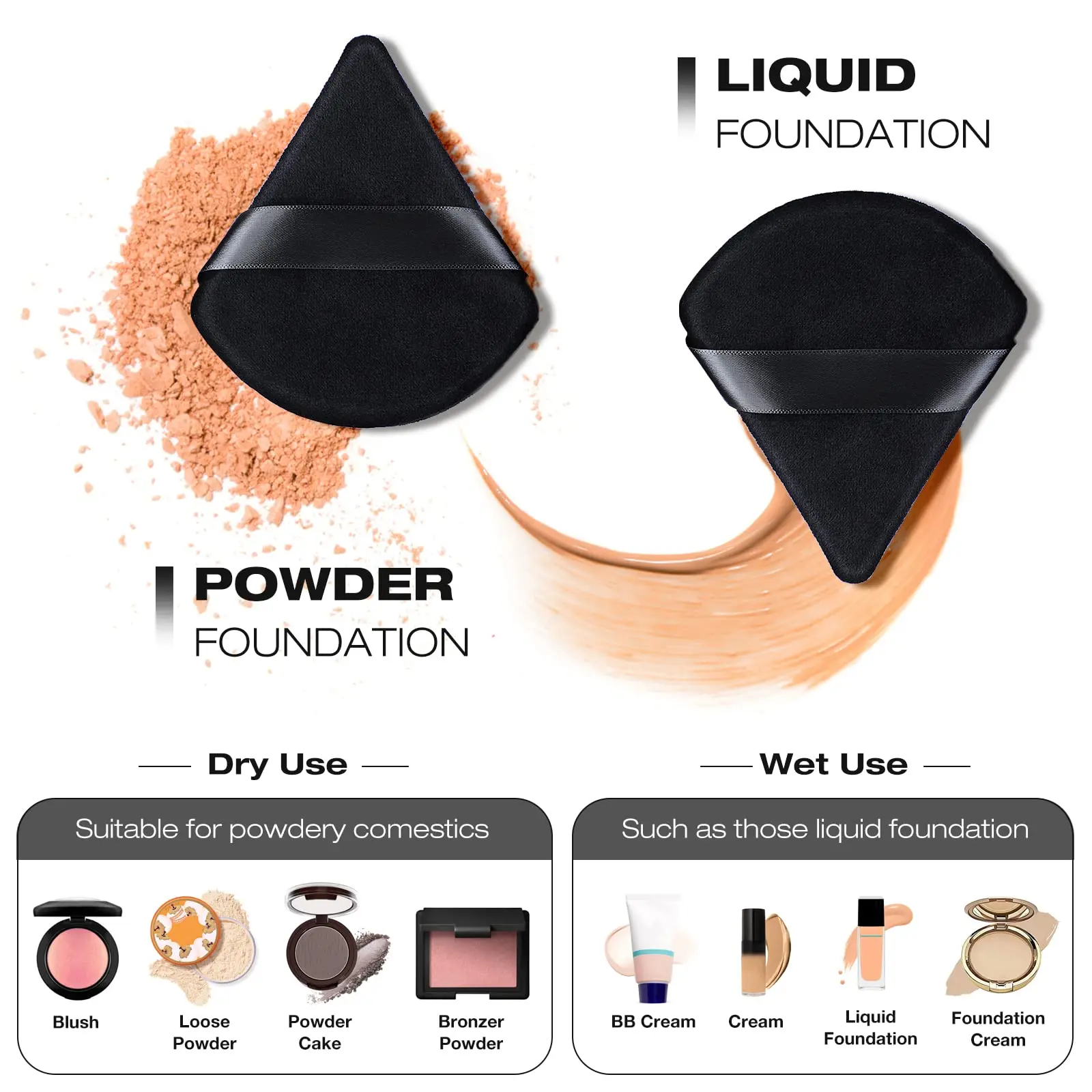 Esponja de maquillaje Facial triangular negra, esponja de terciopelo suave para cosméticos, mezclador de esponjas, base de belleza, esponja de maquillaje, acceso al maquillaje