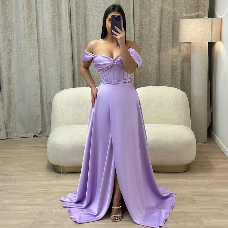 

Thinyfull Formal A-Line Prom Dresses Off The Shoulder Split Evening Dress Saudi Arabia Night Cocktail Party Prom Gowns Plus Size