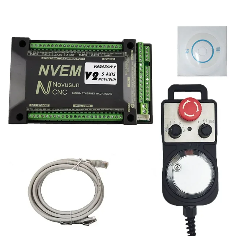 NVEM Mach3 Cnc Controller 3/4/5/6 Axis Controller System Mach3 Motion Control Card , 6-Axis Emergency Stop Electronic Handwheel