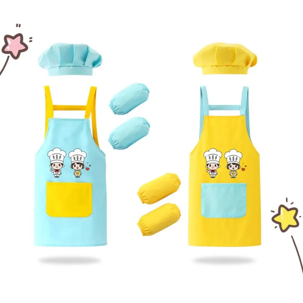 New Cartoon Kids Apron Arm Sleeve Waterproof Children's Bib Chef Cap Hat Chef's Uniform Costume Prop Painting Apron view 3
