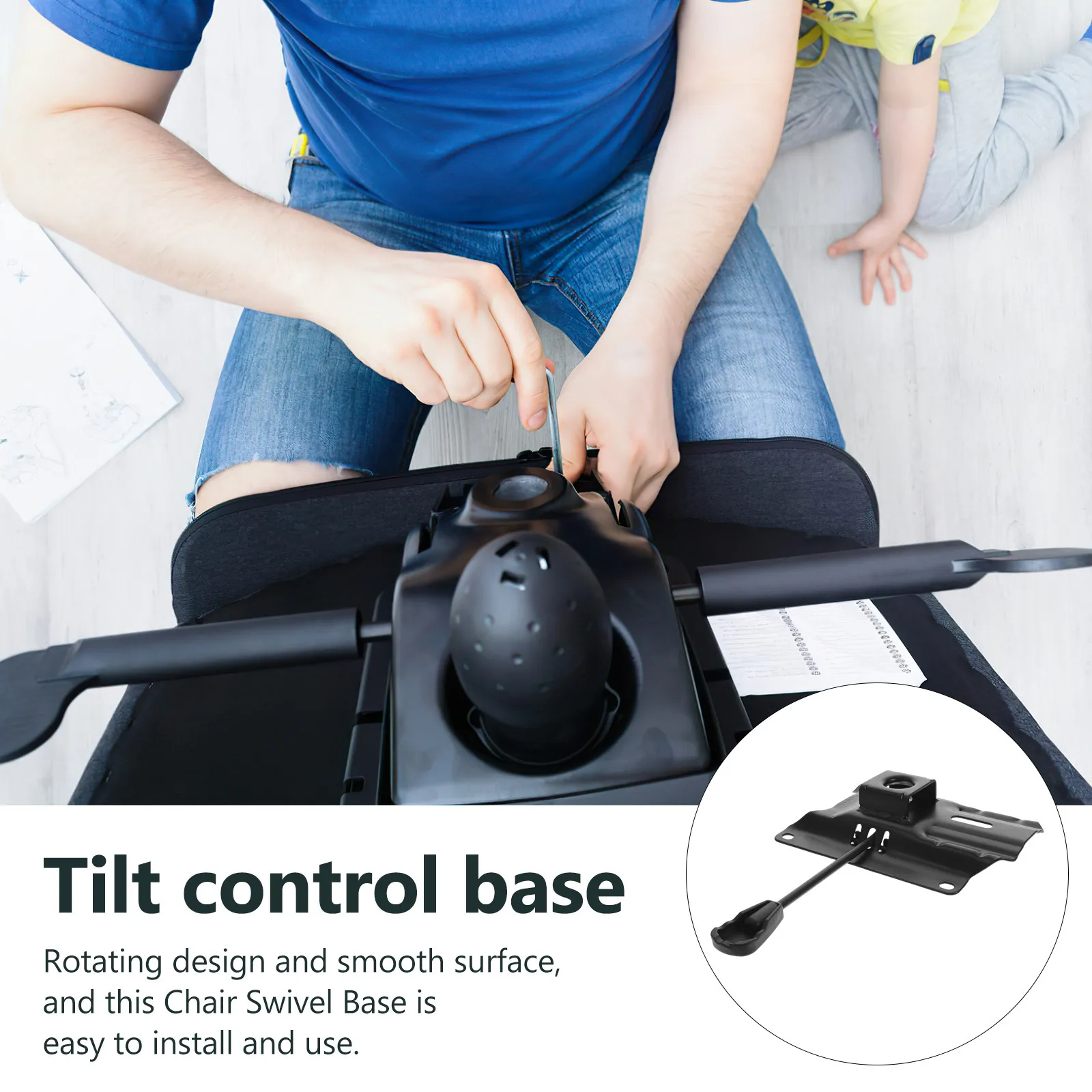 Premium Sturdy Iron Chair Swivel Base Replacement with Smooth Rotation Tilt Control Mechanism for Office Chair Accessories