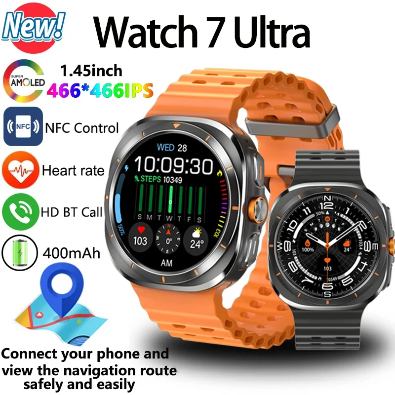 

2024 New Watch 7 ultra 47mm Smartwatch 1.43inch Amoled Screen 100+ Sports Modes Health Monitoring GPS Compass Outdoor Watch