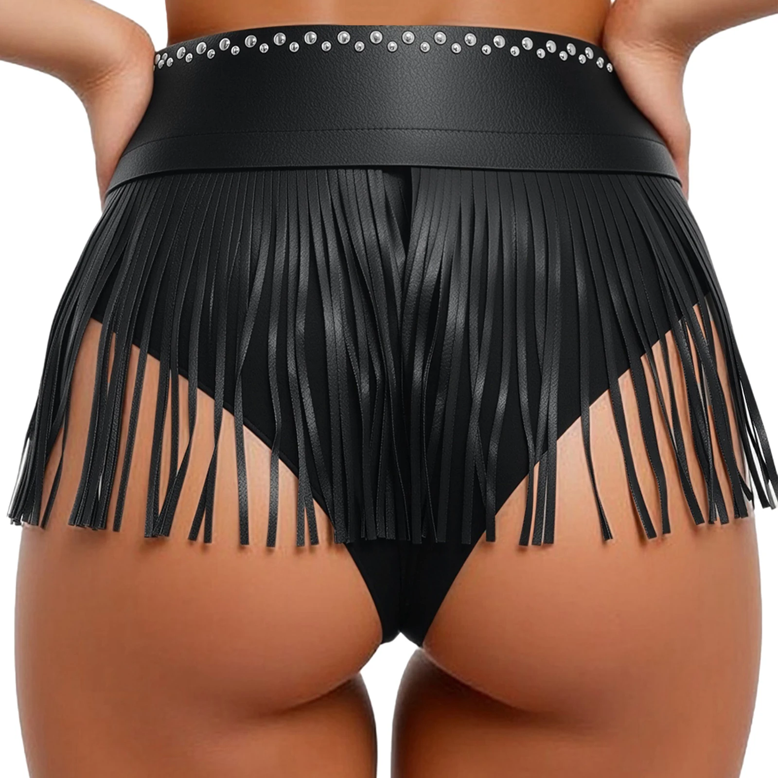 النساء البخار الشرير فو الجلود حزام الخصر المسامير ديكور شرابة هامش قابل للتعديل حزام عريض هالوين المحارب تأثيري التبعي