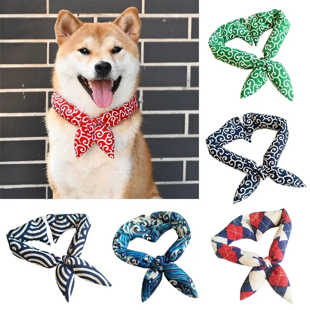 Original Pet Dog Bandana Tang Thread Printing Puppy Bib Bow Tie Party Neck Accessories Kitten Grooming Kerchief Shiba Inu Collar