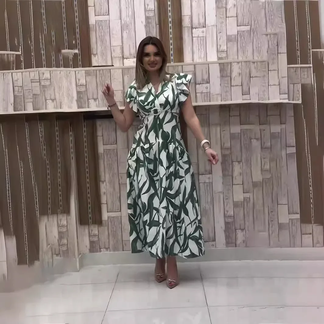 

Элегантное платье макси в мусульманском стиле, женское Повседневное платье с коротким рукавом и принтом для женщин, модное облегающее платье с коротким рукавом и оборками, женские платья