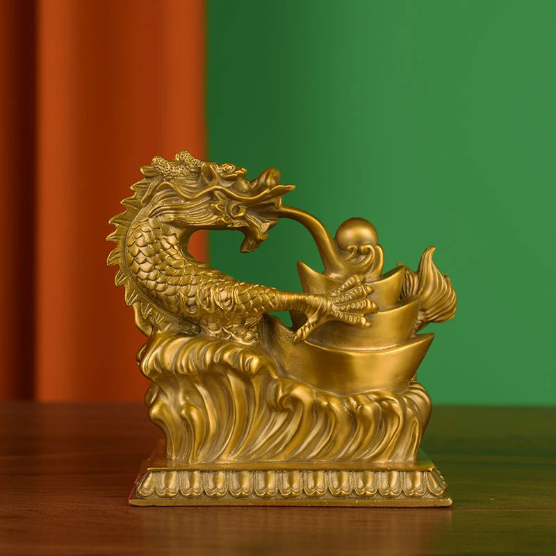 Copper dragon ornaments, copper fortune-bringing twelve zodiac dragon-shaped crafts, office and shop decorations, green dragon a