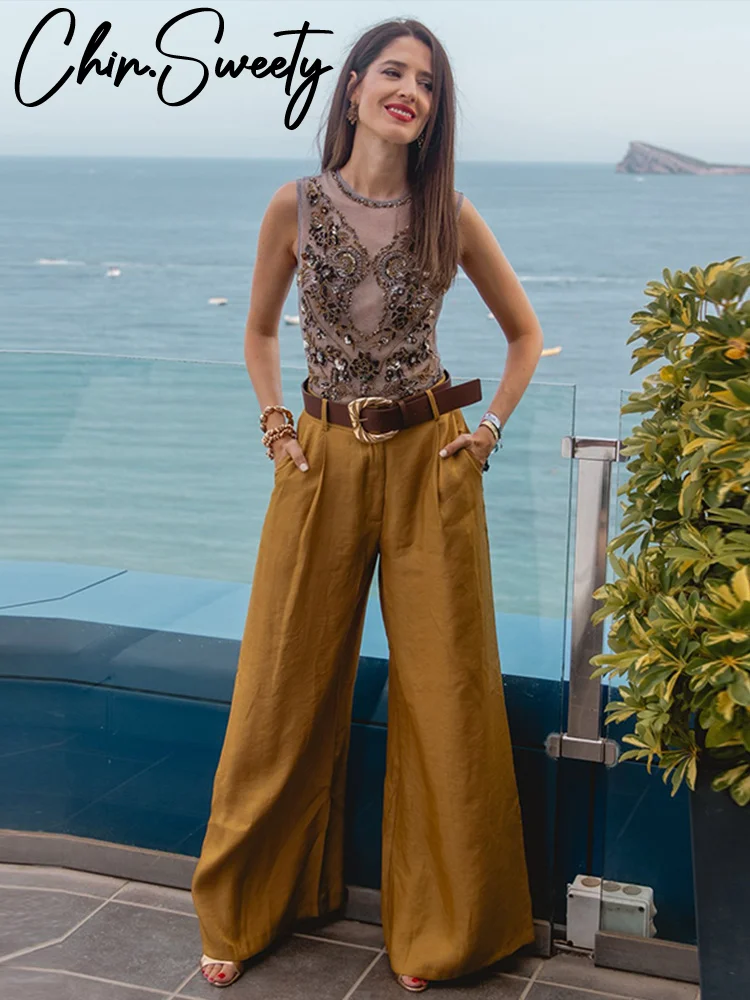 بدلة قفز نسائية مثيرة مطرزة بالخرز حضرية برقبة دائرية بدون أكمام بدلة قفز نسائية موضة صيف 2025 ملابس خروج للسيدات #5