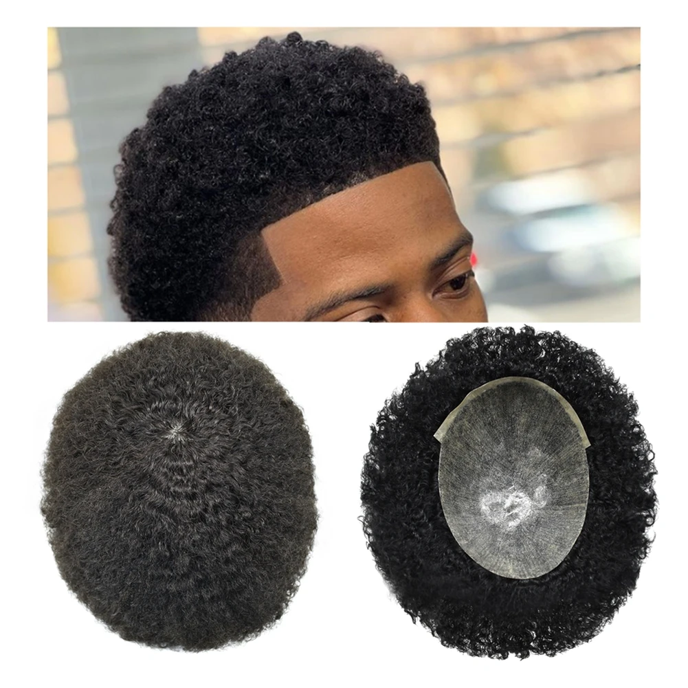 

Afro Toupee For Black Men Full Pu Injection Poly Skin Afro Wave Mens Replacement System Fashion African American Men Hair Unit