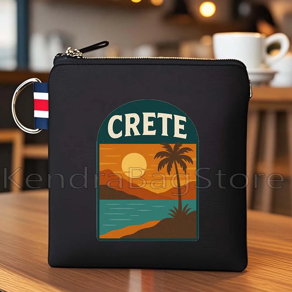 Aesthetic Naxos Crete Greece Santorini Beach Sunset Gifts Black Coin Purse Bag Small Square Key Storage Card Bag Wallet Pouch