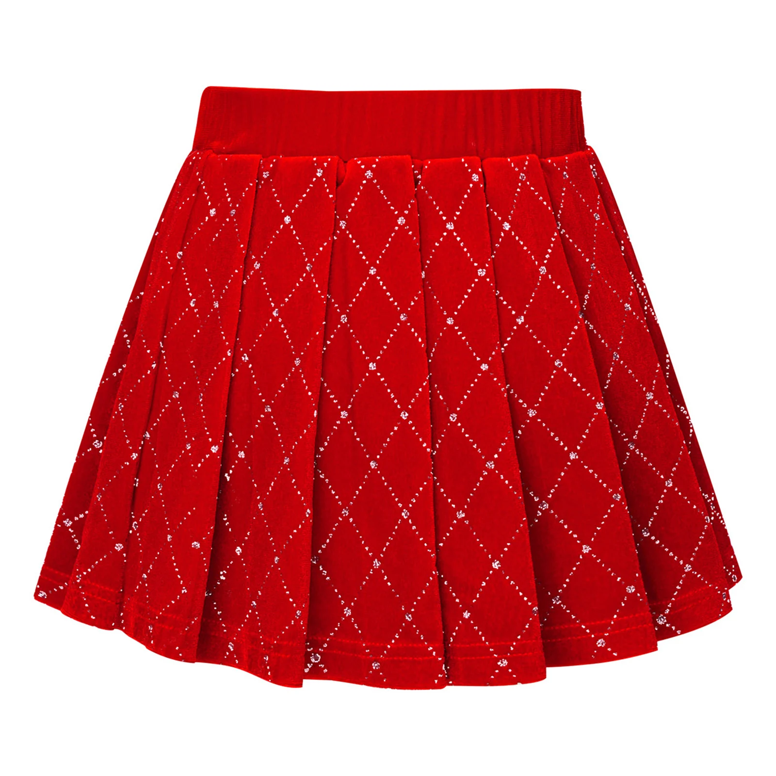 Girls Shiny Rhinestones Ballet Dance Skirt Kids Christmas Velvet Skirt Princess Birthday Party Elastic A-line Pleated Miniskirt
