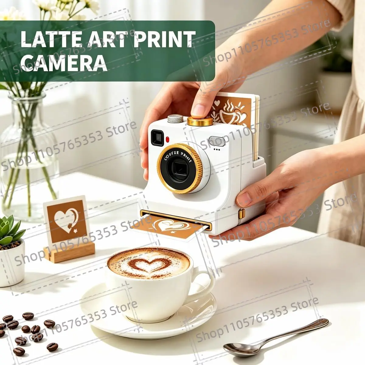 2026 3D Printed Latte Art Camera,One-Touch Coffee Stencil Printer Kit,Press Shutter To Create Latte Art for Cafe