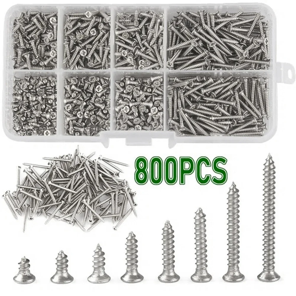 800/200Pcs/box M2 M3 Self Tapping Screw Assortment  Button Head Phillips Pan Head Wood Screw Boxed Cross Flat Head Kit