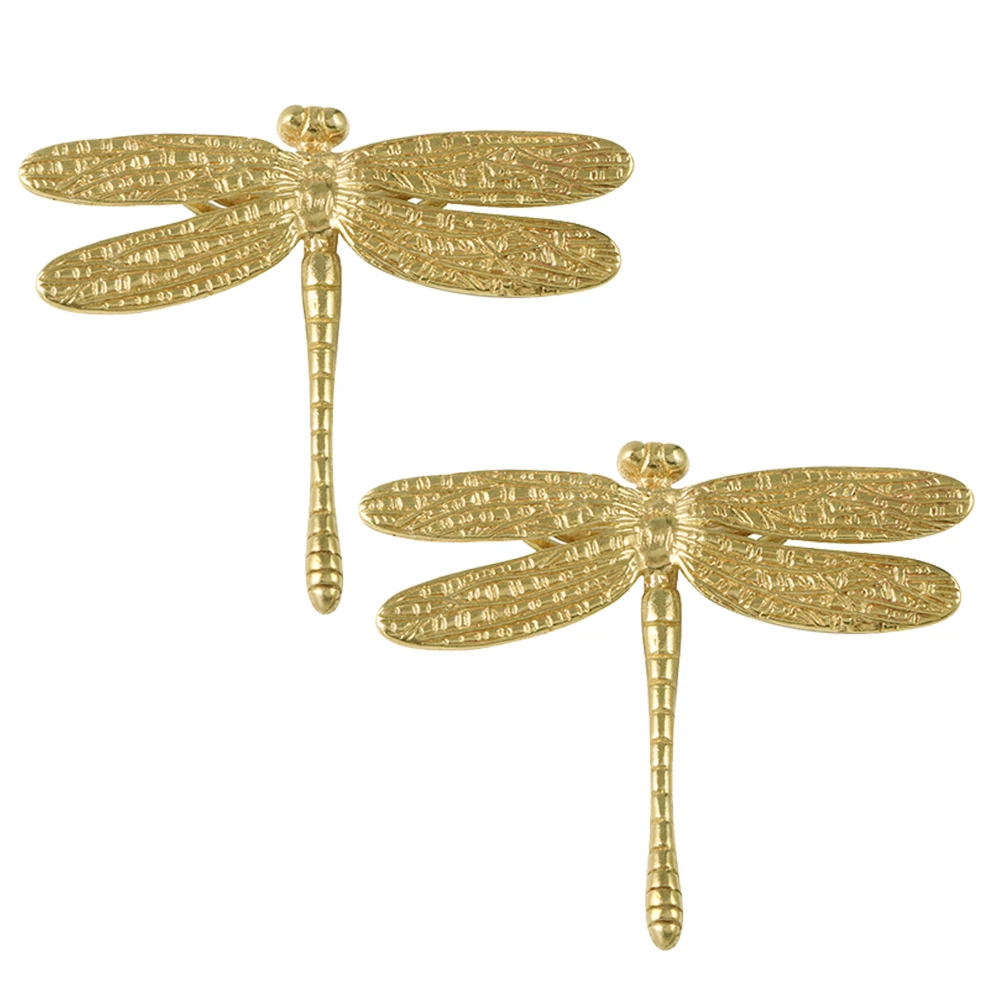 2Pcs Brass Handle Drawer Cabinet Dreeser Pull Knob Creative Gold Dragonfly Butterfly Shape Kit Furniture Accessory For Home