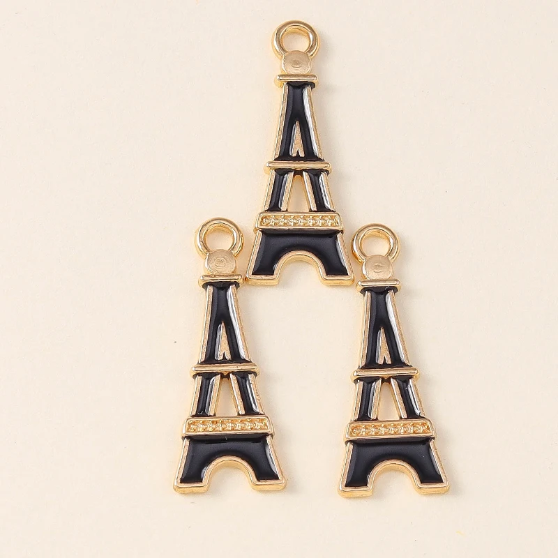 Leslie 10pcs 24*9mm Lovely Enamel Colorful Eiffel Tower Charms for Jewelry Making DIY Necklace Earring Pendants Accessories