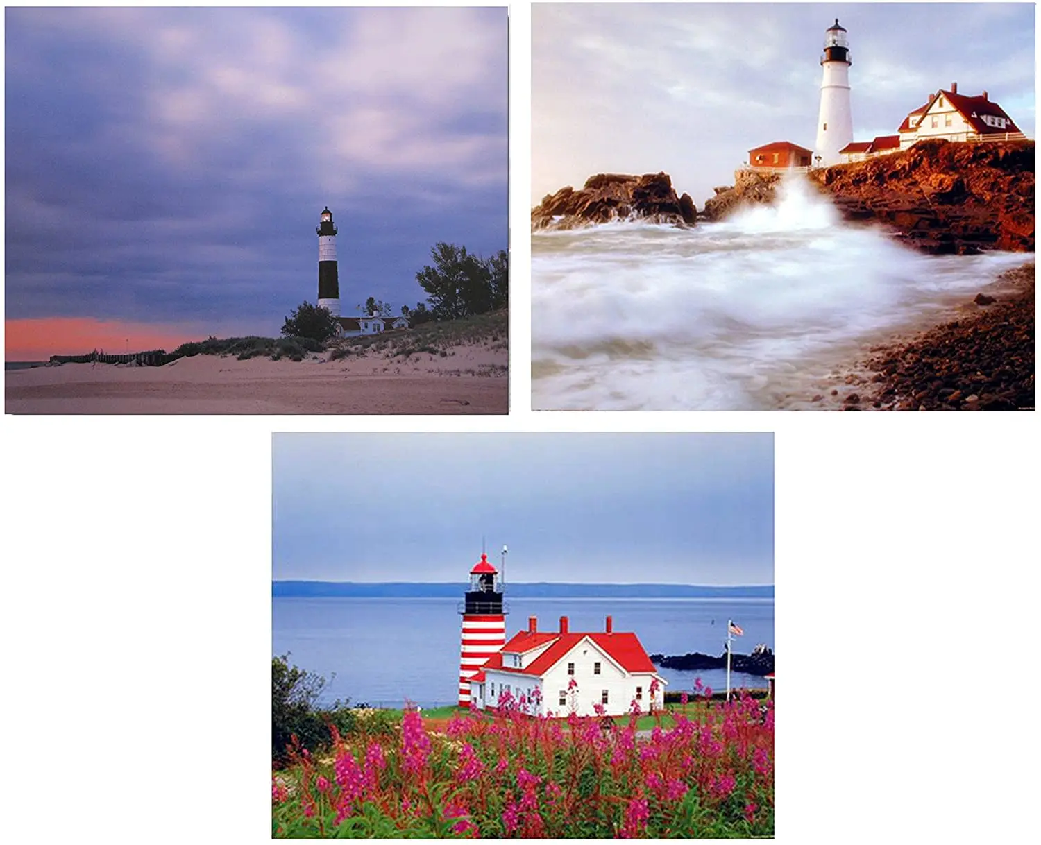 Lighthouse Portland Maine Three Set 8x10 Picture Ocean Landscape Wall Decor Art Print Posters sign sign