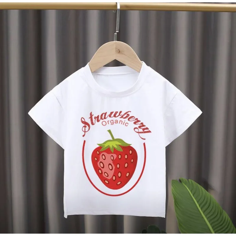 Explosive Short Top T-shirt Children's Cartoon Humor Funny Fruit Print New Fashion Boys and Girls Crewneck Shirt Tees