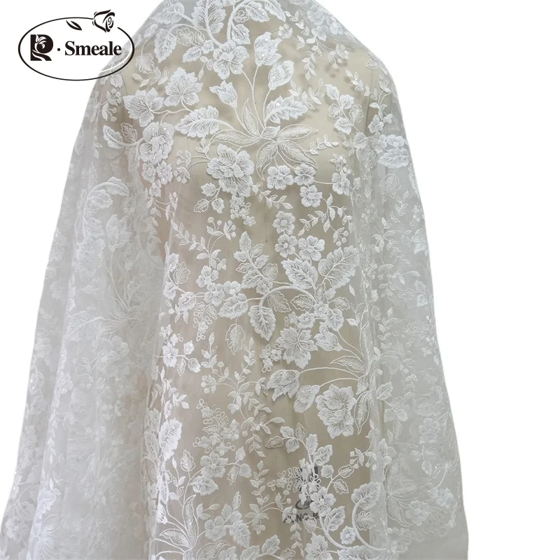 

Белая шелковая ткань с вышивкой в виде листьев, кружевная ткань для свадебных платьев, штор, принадлежностей для шитья своими руками
