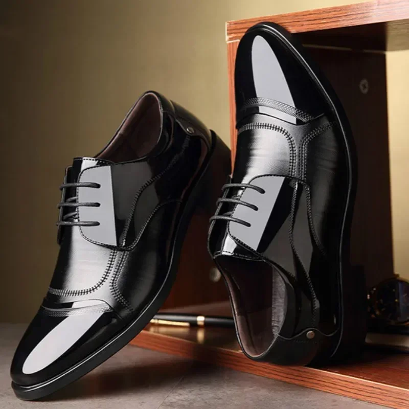 New Leather Shoes Men Lace Up Formal Dress Shoes Luxury Business Oxford Male Office Wedding Dress Shoes Footwear