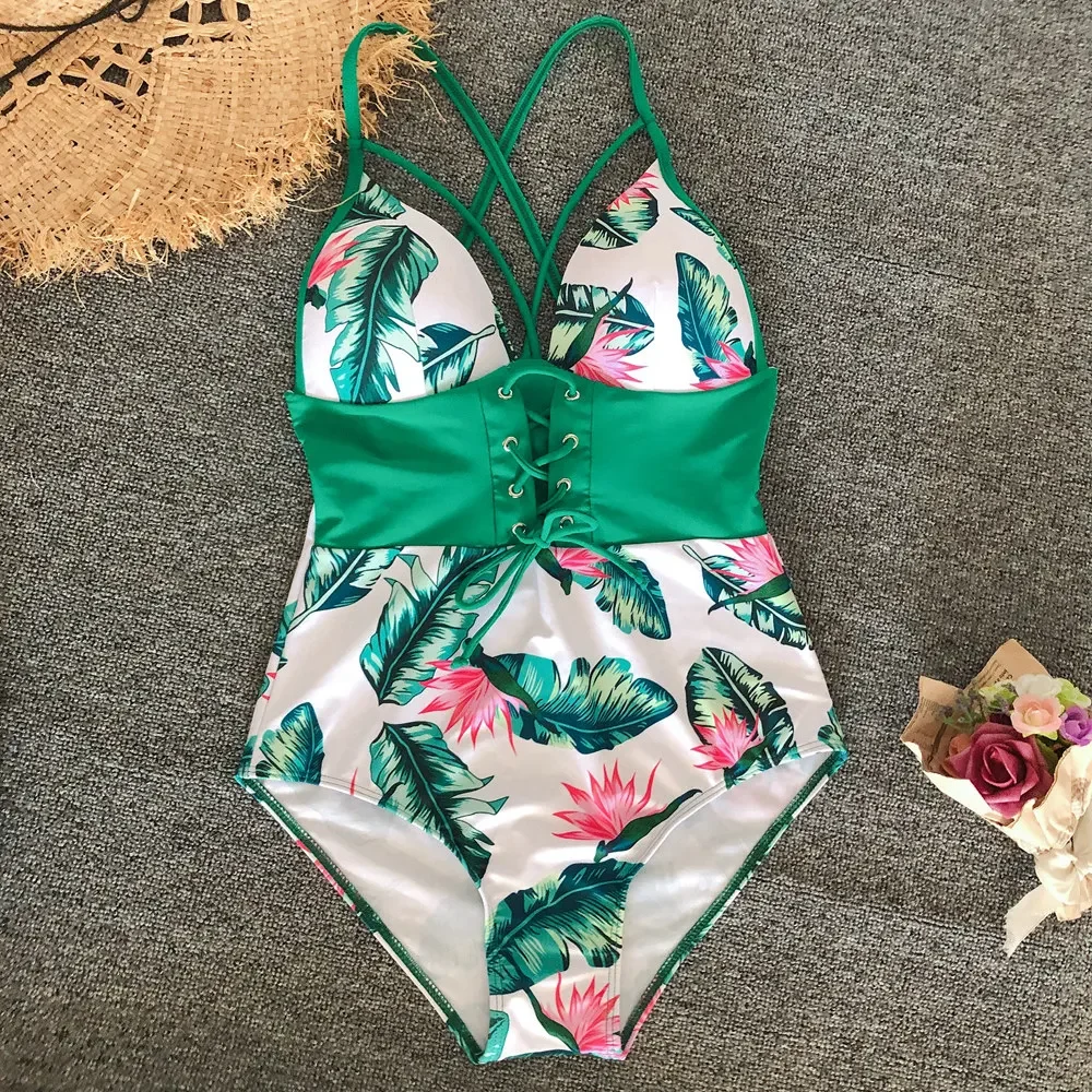 الدانتيل يصل مثير قطعة واحدة ملابس السباحة 2025 خمر طباعة ملابس النساء ملابس السباحة ثوب السباحة بحر Monokini الإناث مايوهات #6