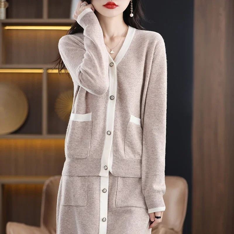 

Fashion Suit Autumn Winter 100% Pure Wool Knitted High Quality Sweater Women Tops And Harem Skirt Two-Piece Female Girl Clothes