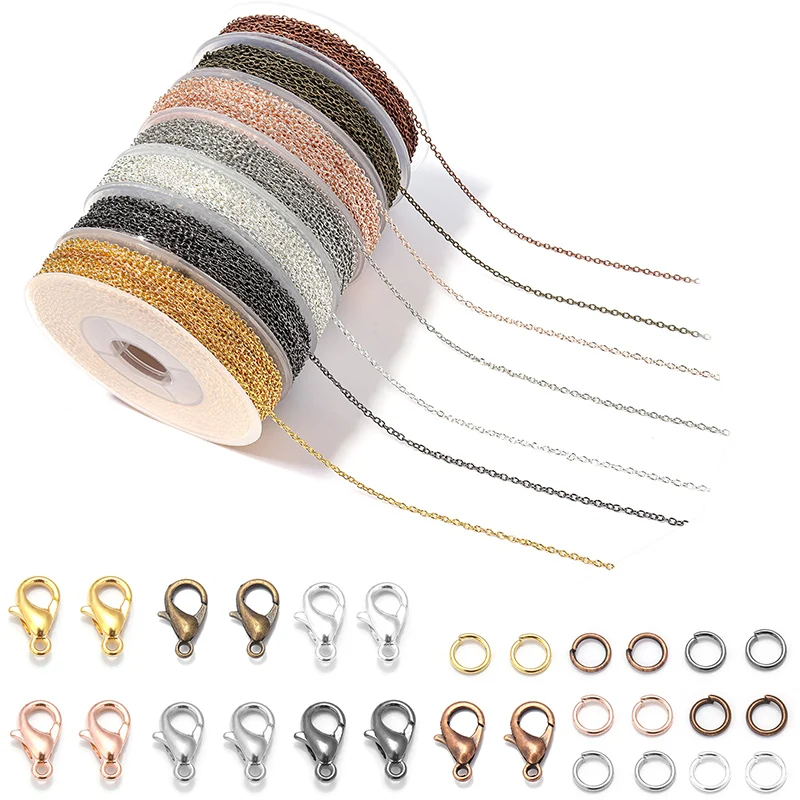1 set/lotes conjunto de corrente cruzada de ferro de metal rolo de correntes de ligação oval para fazer jóias diy pulseira colar decoração acessórios de metal