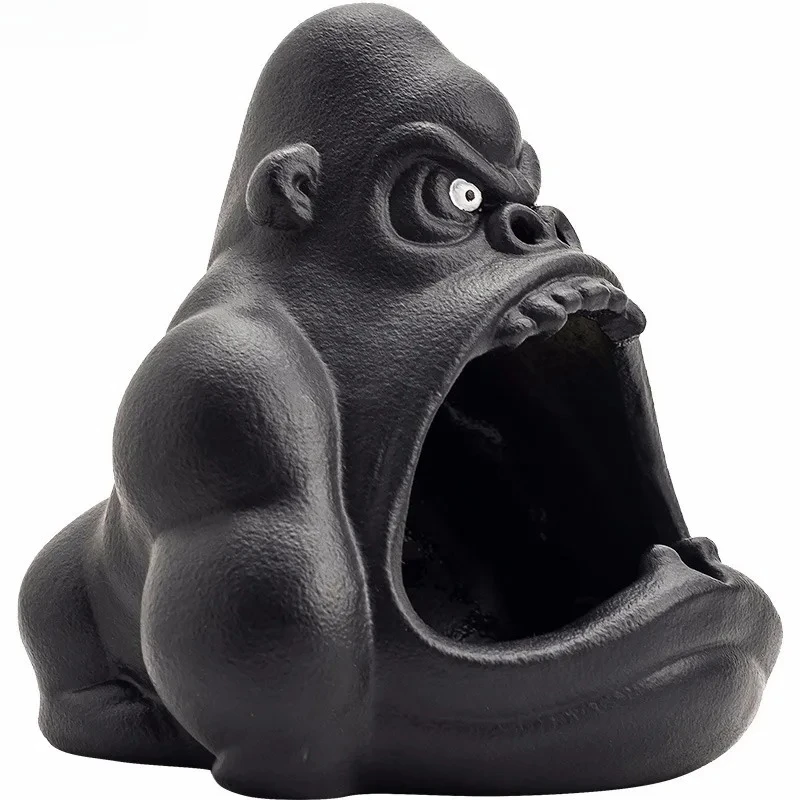 Ceramic Cartoon Animal Ashtray Orangutan Anti-ash Car Large Capacity Ashtray Living Room Office Decoration Gift for Boyfriend