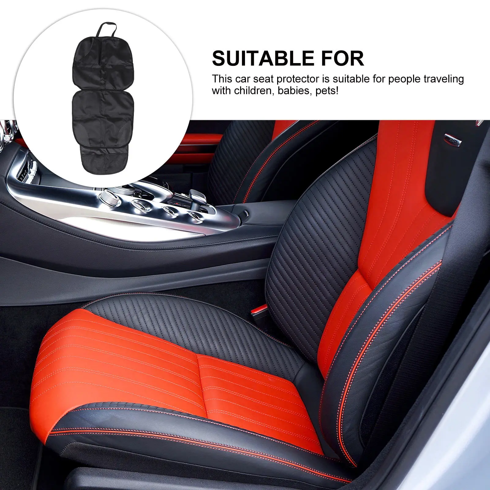 

Protector Mat for Child Black Protector with Large Storage Pocket Auto Pad Safety Padding Carseat