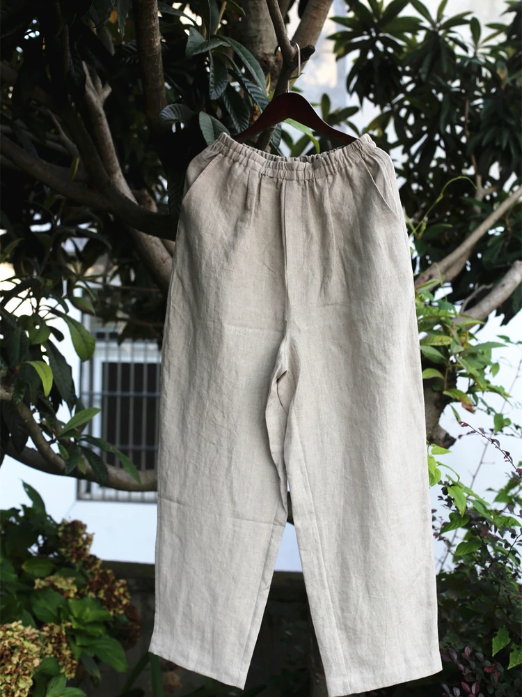 

Casual Loose Linen Pants Versatile Cool Plain Color Straight Leg Ladies High Waist K289 Autumn Season Faion Ladies Pants