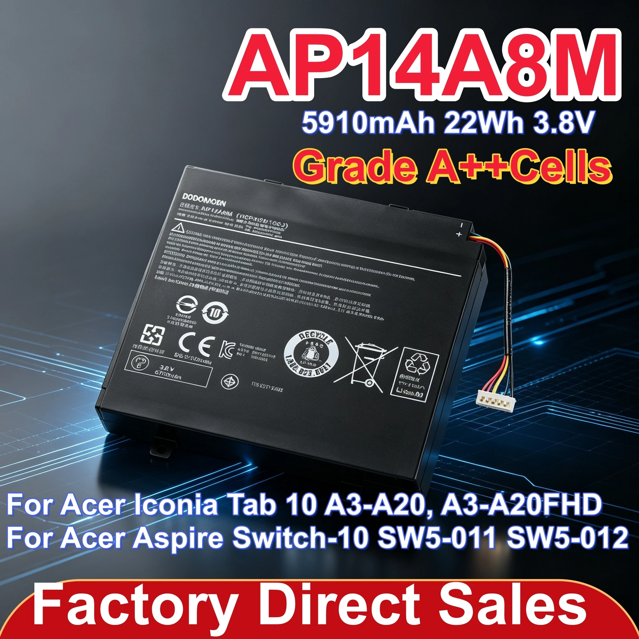 Factory Direct AP14A8M Laptop Battery For Acer Aspire Switch 10 SW5-011 SW5-012 SW5-012P Iconia Tab 10 A3-A20 A3-A30 AP14A4M