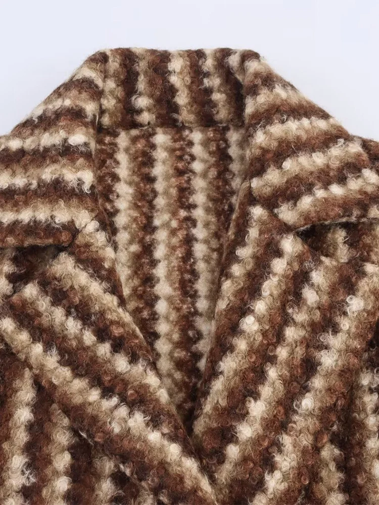 European style new women's fashion versatile temperament simple loose woolen loose type long sleeve lapel jacket