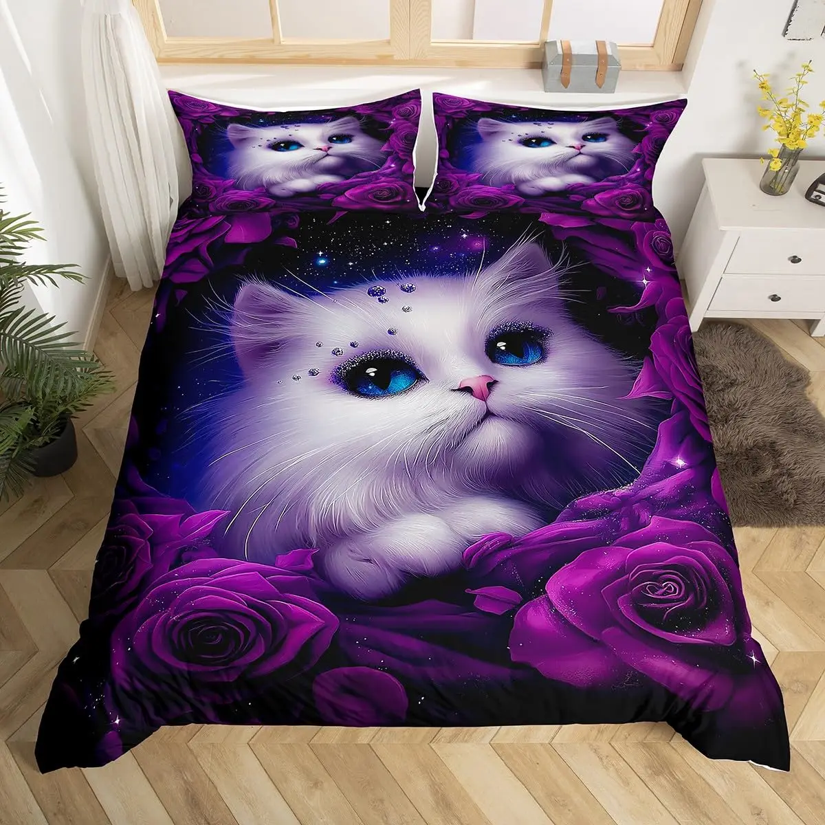 

Cat Duvet Cover Cute Cartoon Animal Pet Cat Pattern Bedding Set Funny Kitten Printed Comforter Cover for Boys Girls Bedroom Dorm