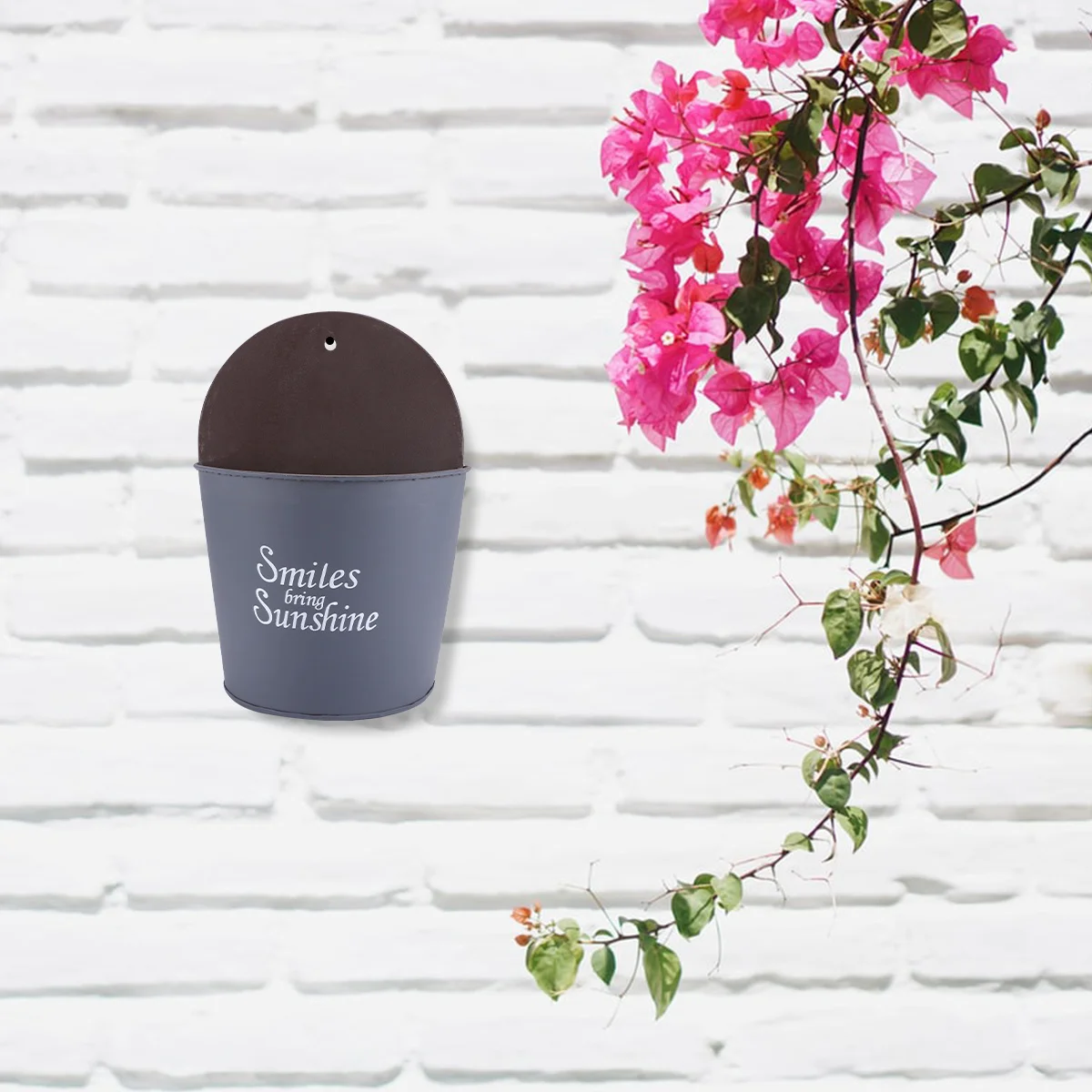 

Half Round Iron Wall Planter Hanging Pocket Style Flower Holder for Patio Lawn Garden Decor Grey Rustic Metal Planter for Fence